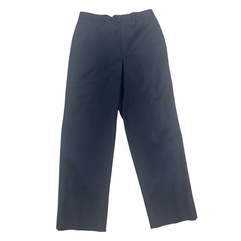 Jos A Bank 33x30 Navy Blue Gingham Check Dress Suit Pants Wool Flat Front